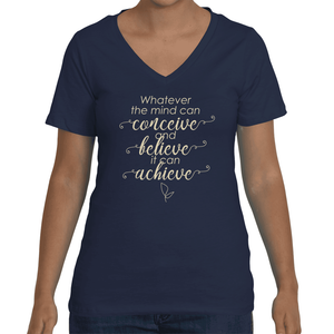 Relaxed Fit 'Believe and Achieve' V-neck T-shirt