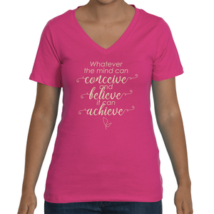 Relaxed Fit 'Believe and Achieve' V-neck T-shirt